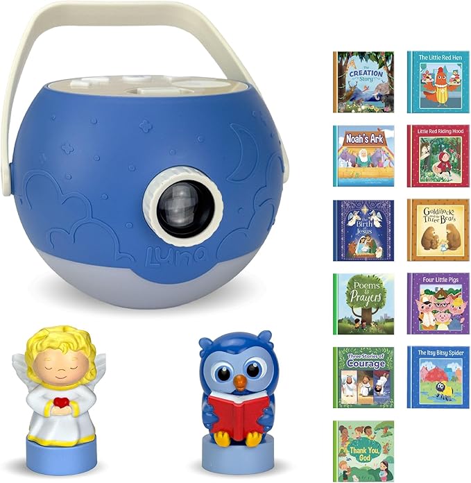 Kids Book Projector – 6 Bible & 5 Classic Read-Aloud Stories, 10 Songs & Night Light & Soothing Dream Music | Children Ages 3+ Storytime Projector for Kids & Toddler | Toys, Owl & Angel