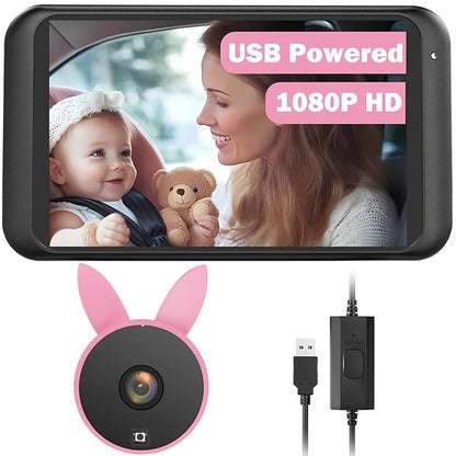 Babyvue BV2 USB Baby Car Camera: 4.5" 1080P Car Seat Camera with IR Night Vision & Shockproof Clip, Real-Time Infant Monitoring, Baby Must Have Gift for New Moms & Newborn Essentials