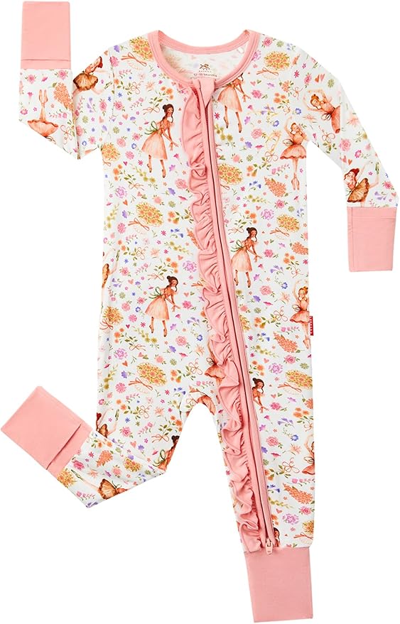 Bamboo Viscose Baby Girl Footless Pajamas Ruffled Baby Sleepers with 2 Way Zipper