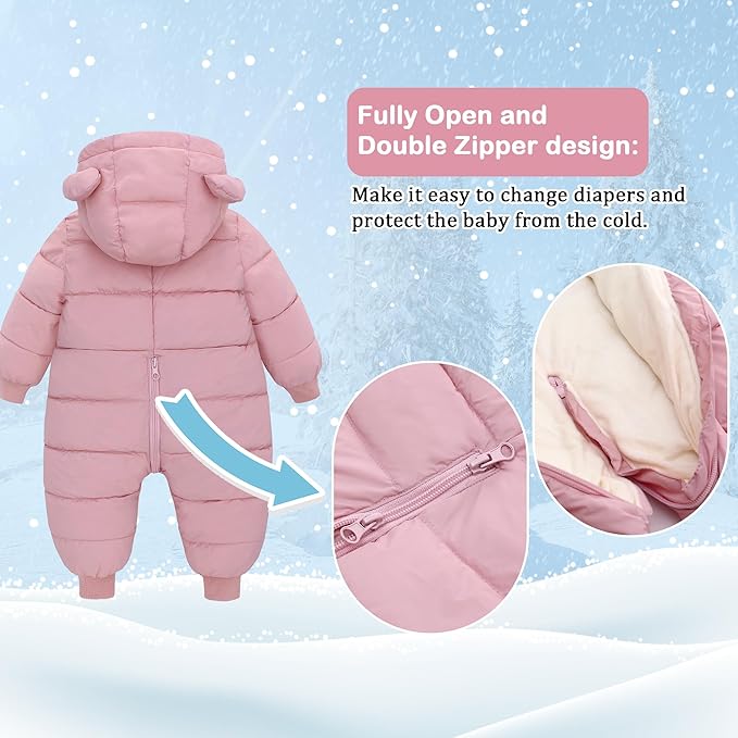 LAT Baby Snowsuit Winter -Super Warm New Born baby girls Jacket Hoodie Romper -Unisex Coat Toddler Clothes