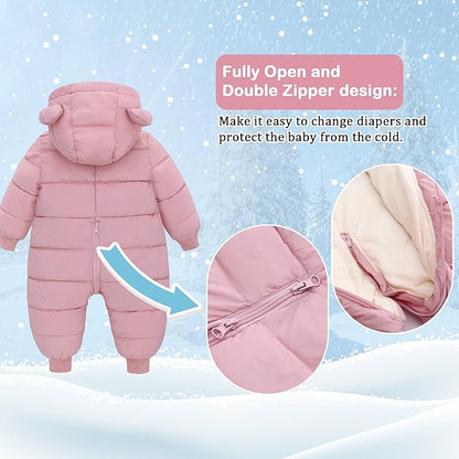 LAT Baby Snowsuit Winter -Super Warm New Born baby girls Jacket Hoodie Romper -Unisex Coat Toddler Clothes