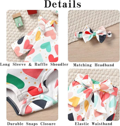 Aalizzwell Preemie Newborn Infant Baby Girls Clothes Ribbed Romper Bodysuit Pants Set Fall Winter Outfits