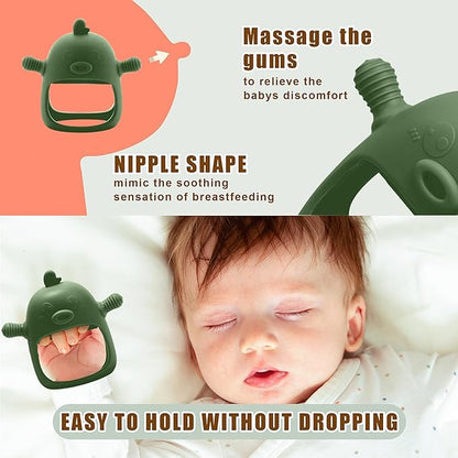 Baby Fruit Food Feeder Breastmilk Popsicle Molds for Teething Relief - 3 Pack Feeding Sets -1 Freezer Tray with Lid & 1 Teether & 1 Silicone Pacifier + 3 Extra Sizes Infant Feed Mesh (Olive Green)