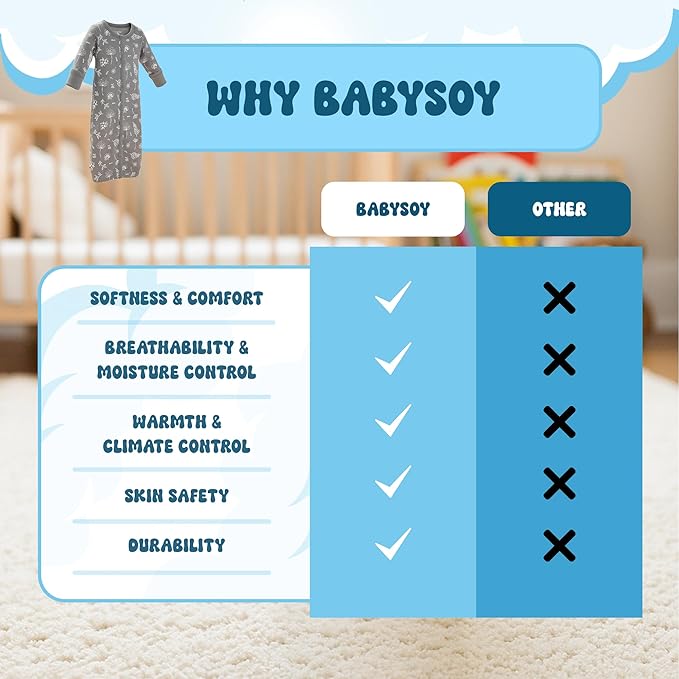 Babysoy Baby Long Sleeve Gown Sleep Sack, Ultra Soft Nightgown, Modern Prints, Reversible Mittens