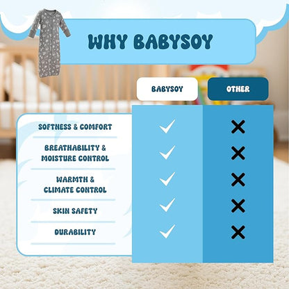 Babysoy Baby Long Sleeve Gown Sleep Sack, Ultra Soft Nightgown, Modern Prints, Reversible Mittens