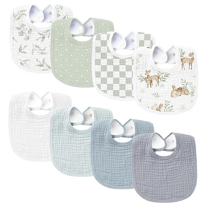 Konssy Muslin Baby Bibs 8 Pack Baby Bandana Drool Bibs Cotton for Unisex Boys and Girls, Soft Absorbent Set for Teething and Drooling
