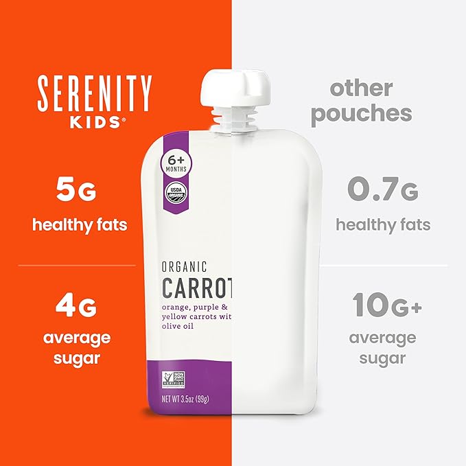 Serenity Kids 6+ Months Baby Food Puree Pouch - 3.5 Oz, 18 Count, Meat & Veggie Mix - Protein-Packed Food Pouches with 5g Protein - No Added Sugar Baby Snacks - Recyclable Containers for Toddler Meals