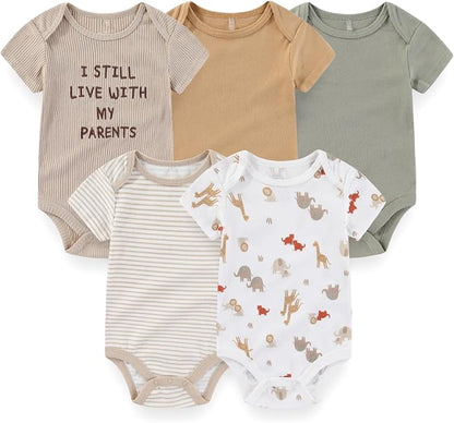 Baby Boy Girl Bodysuit 5 Pack Cotton Short Sleeve Romper Soft Baby Clothes Outfit 0-12 Month