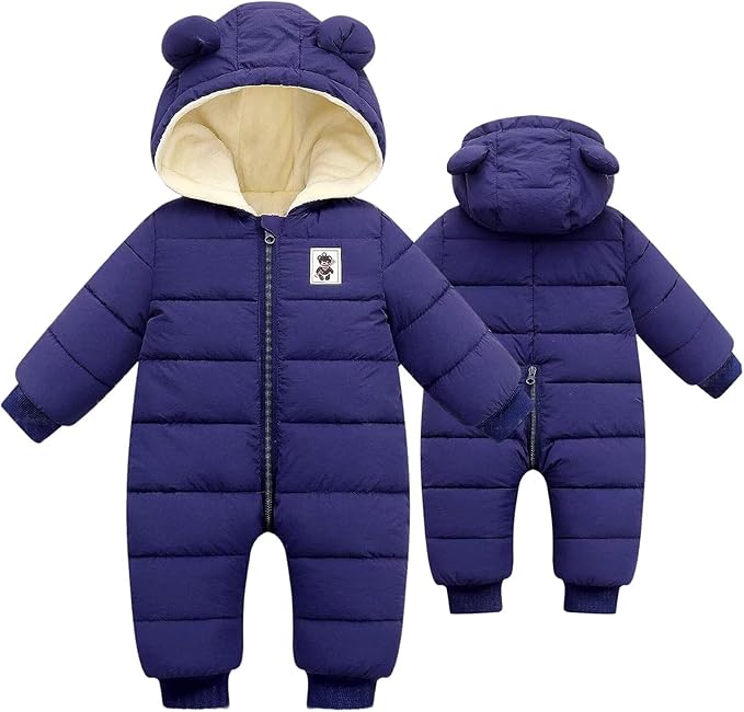 BYFRI Baby Boys Girls Snowsuit Newborn Cozy Winter Coat Infant Bear Hooded Jumpsuit Toddler Snow Outfit for 0-24 Months