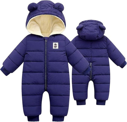 BYFRI Baby Boys Girls Snowsuit Newborn Cozy Winter Coat Infant Bear Hooded Jumpsuit Toddler Snow Outfit for 0-24 Months