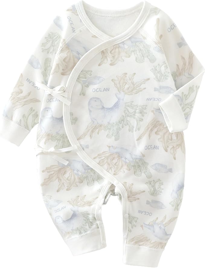 Baby Girl Boy Romper Side Snap Kimono Japanese Cotton Newborn Outfit Newborn-6M