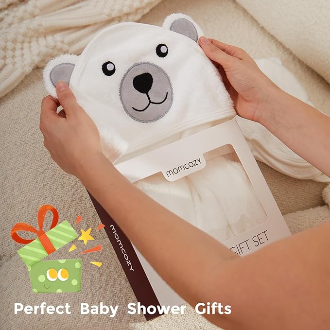 Momcozy Baby Bath Towel Set, Baby Towel with Hood and Baby Washcloth|Baby Bath Glove, Extremely Soft, Breathable, Suitable for Girls and Boys