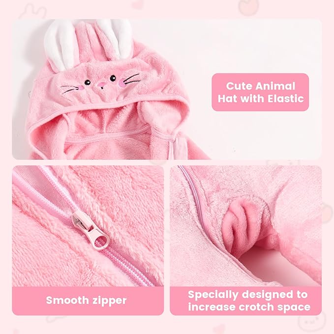 JiAmy Baby Snowsuit Baby Bear Hooded Onesie With Fold-Over Newborn Animals Fleece Outifts Thin Fall Winter Outfits