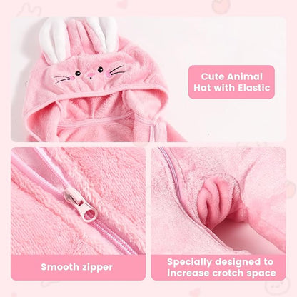 JiAmy Baby Snowsuit Baby Bear Hooded Onesie With Fold-Over Newborn Animals Fleece Outifts Thin Fall Winter Outfits