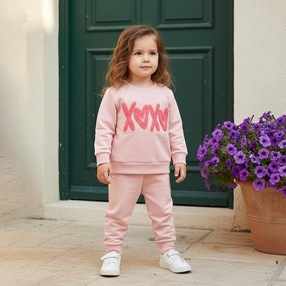 Toddler Girl Valentines Day Outfit Waffle Heart Sweatshirt Pants Set Baby Girls Spring Pullover Top Jogger Clothes