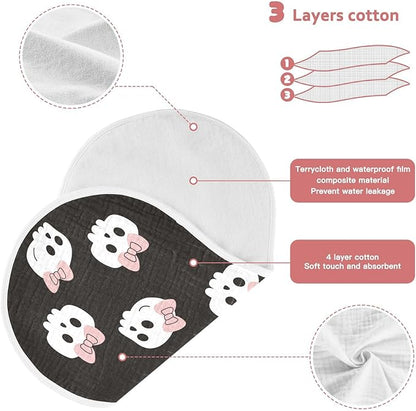 vvfelixl Muslin Burp Cloths Skulls Bow Halloween Baby Washcloths for Baby Girl Boys 2 Pack