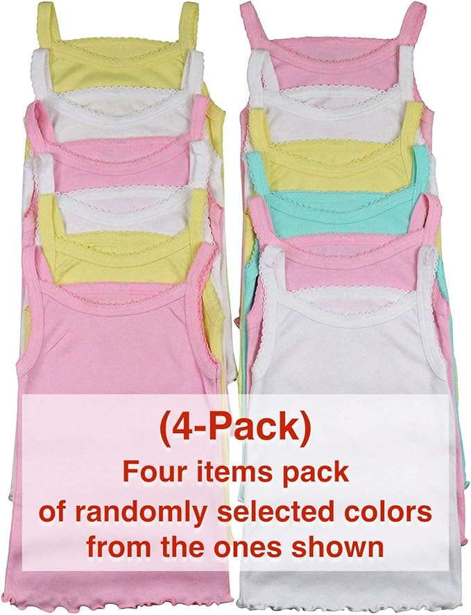 ToBeInStyle Girl's 4 Pack Ruffle Hem Spaghetti Strap Tank Tops