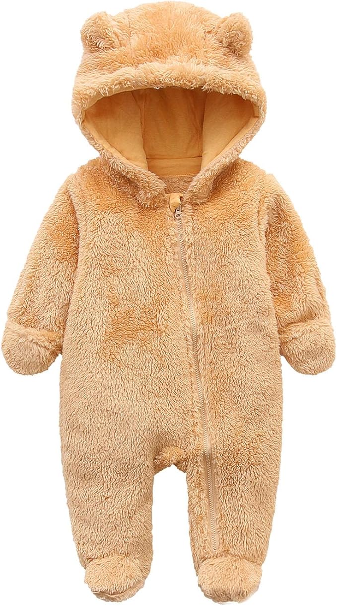 Newborn Baby Jumpsuit Hooded Fleece Rompers Long Sleeve Onesies Outwear Outfits