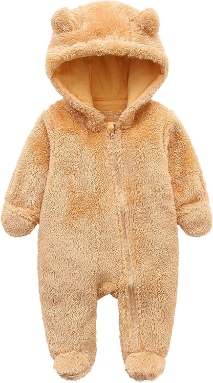 Newborn Baby Jumpsuit Hooded Fleece Rompers Long Sleeve Onesies Outwear Outfits