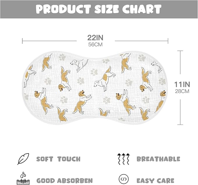 4 Pack Muslin Burp Cloths Golden Dogs Paw Prints White Cotton Baby Burp Cloths Ultra Absorbent Soft Burping Cloth Washcloths for Newborn Baby Boys Girls 22x11 Inch