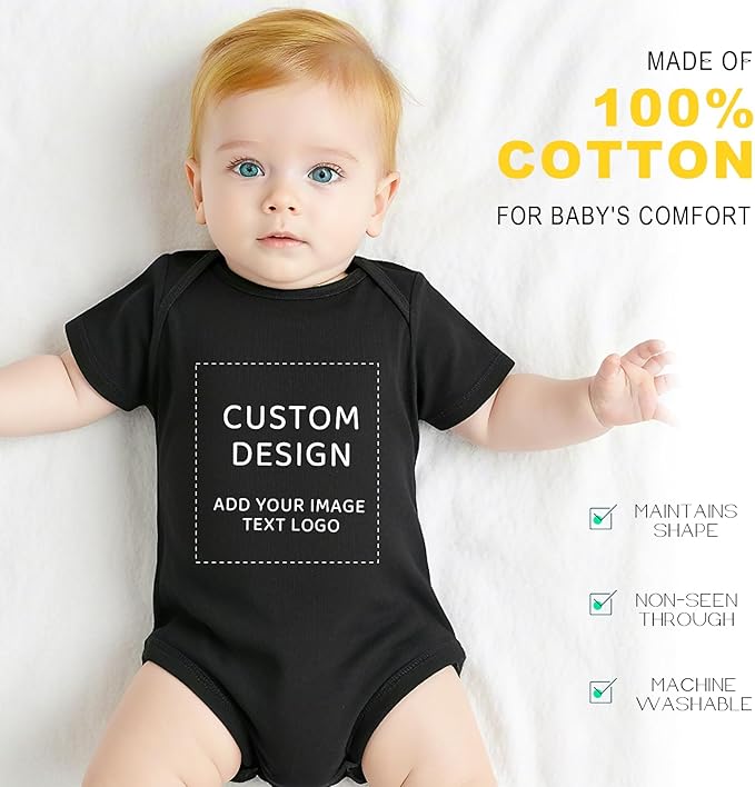 Custom Baby Romper 0-18 Months Personalized Onesie Add Name/Photo 100% Cotton Unisex Newborn Boy & Girl Outfits Gifts