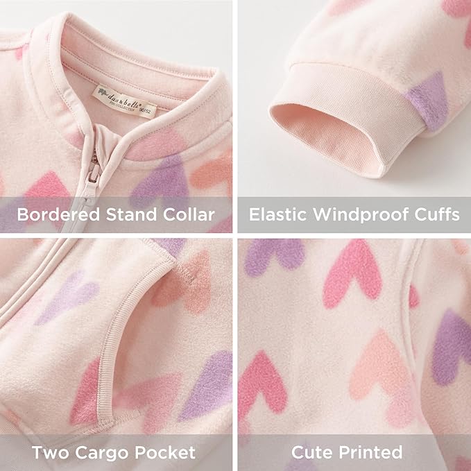 DAVE&BELLA Toddler Printed Polar Fleece Jacket, Zip Up Lightweight Outerwear for Kids Boys Girls Fall Spring Coat 2-9 Years