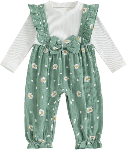 Newborn Baby Girl Clothes Corduroy Floral Bow O Neck Long Sleeve Romper Infant Jumpsuit Cute Outfits Headband