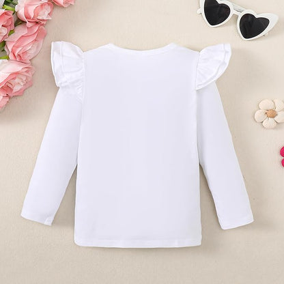 LYSMuch Toddler Baby Girls Long Sleeve Ruffle T Shirt Kids Casual Plain Solid Top Blouse T-Shirt Undershirt