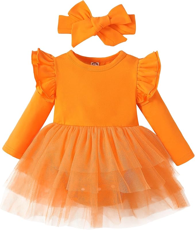 Baby Girl Clothes Infant Ruffle Sleeve Romper Dress Newborn Solid Tutu Skirt Sets Jumpsuit Headband Outfit
