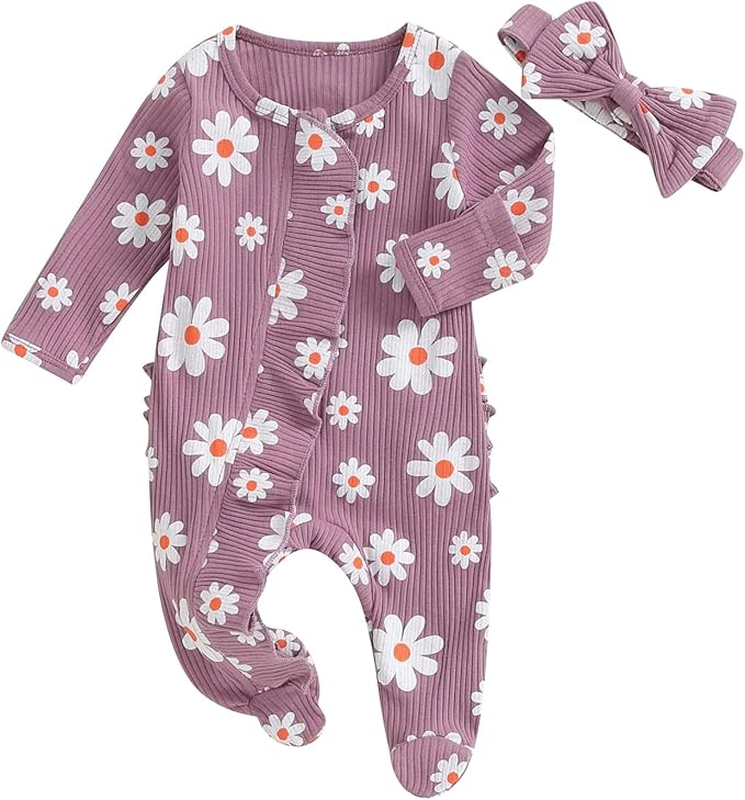 Newborn Baby Girl Fall Winter Outfits Clothes Knit Jumpsuit Ruffle Romper Newborn Coming Home Outfit for Baby Girl