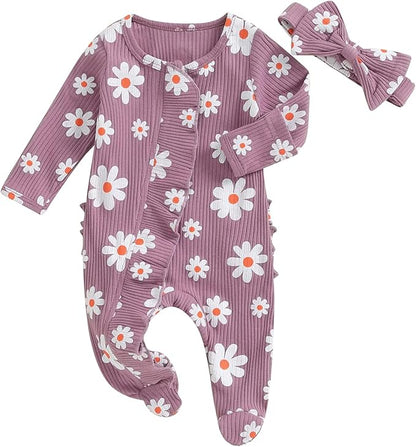 Newborn Baby Girl Fall Winter Outfits Clothes Knit Jumpsuit Ruffle Romper Newborn Coming Home Outfit for Baby Girl