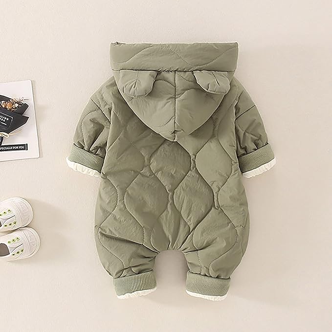 Infant Baby Padded Quilted Jumpsuit Cute Ears Hooded Puffer Jacket Coats Newborn Zip up Onesie Romper Winter Snowsuit
