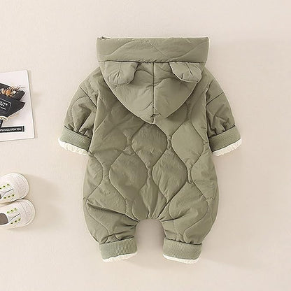 Infant Baby Padded Quilted Jumpsuit Cute Ears Hooded Puffer Jacket Coats Newborn Zip up Onesie Romper Winter Snowsuit