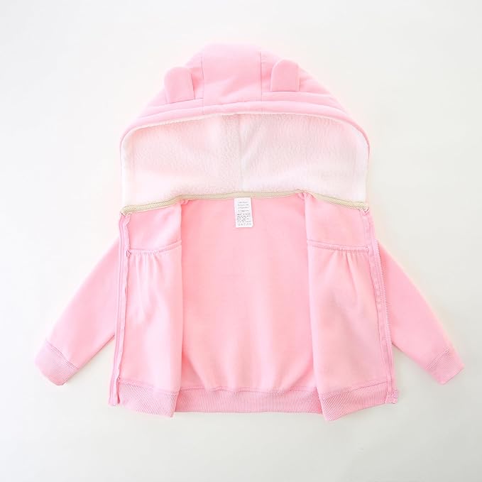 Baby Hoodie Sherpa Lined Zip up Light Fleece Jacket Solid Bear Coat Fall Winter 3-24 M
