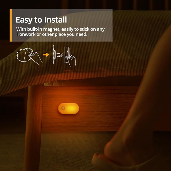 Lyridz Rechargeable Night Light with Motion Sensor, Dimmable Amber Nightlights for Bathroom, Bedroom, Kids Room, Hallway, Stairs, Pet House, 2 Pack