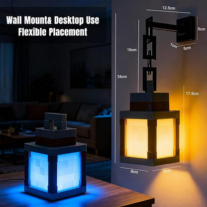 Pixelated Lantern Night Light, 16 Color LED Wall Night Light with Remote Control - Rechargeable Retro Pixel Style Table Lamp for Game Room Kids Room Decor and Children's Gifts