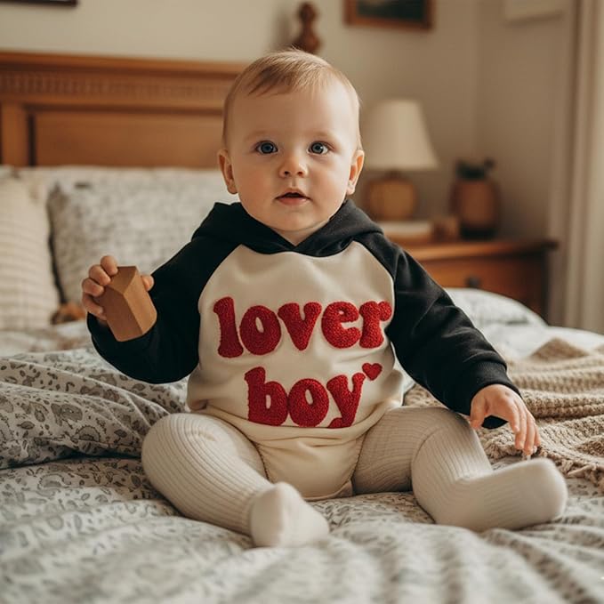 Thorn Tree Baby Boy Valentines Outfit Hooded Sweatshirt Bubble Romper Newborn Sweater Infant Onesie Hoodie