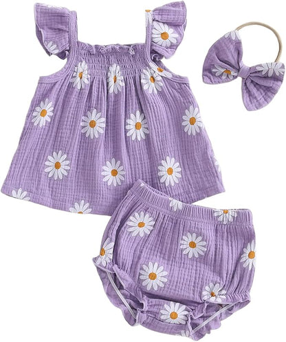 Mubineo Baby Girl Summer Clothes Cute Ruffle Tops Dress Shorts Outfits Set Infant Toddler Shrit Bloomers Princess Outfit