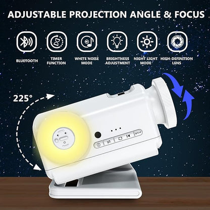Planetarium 3D Galaxy Projector, Built-in 60 Scene Modes, with Bluetooth Speaker & Remote Control, Star Projector Light for Living Room Bedroom, forr Gifts for Kids, Adult（Telescope White）