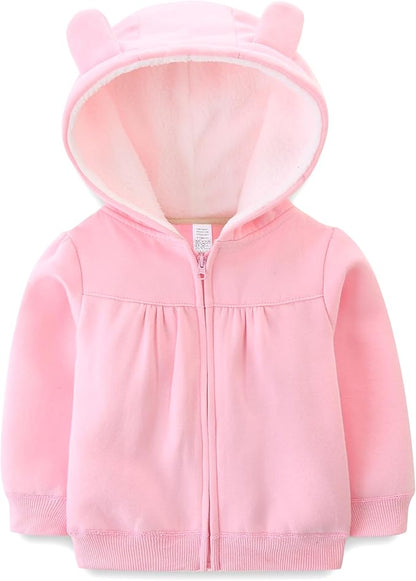 Baby Hoodie Sherpa Lined Zip up Light Fleece Jacket Solid Bear Coat Fall Winter 3-24 M