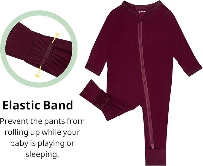 GUISBY Baby Footless Rompers, Rayon Pajamas 2 Way Zipper with Long Sleeve Sleeper