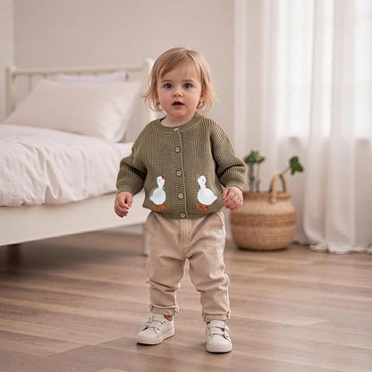 Baby Girl Cardigan Sweater Toddler Goose Embroidered Button Down Knit Sweaters Fall Winter Knitwear Jacket Clothes