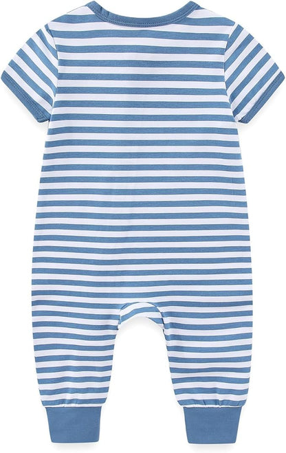 2 Pack Unisex Baby Short Sleeve Rompers 2 Way Zipper New Born One-Piece Jumpsuits 0-24Months Infant Outfits