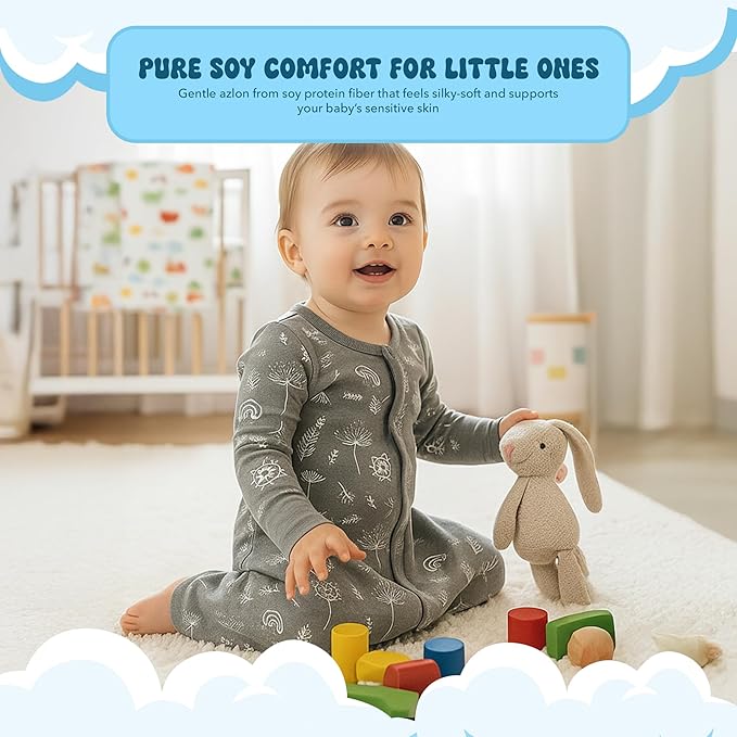 Babysoy Baby Long Sleeve Gown Sleep Sack, Ultra Soft Nightgown, Modern Prints, Reversible Mittens