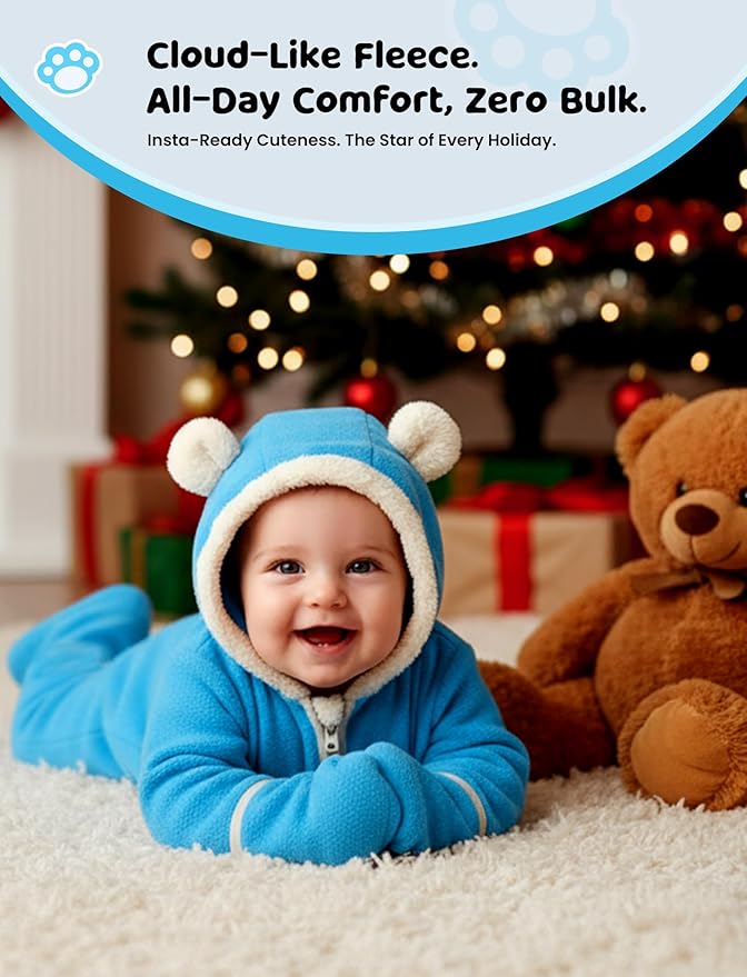 PATPAT Fleece Hooded Footed Clothes, Soft Warm Footie Covers, Car Seat Friendly, Easy Zip,Cute Romper Newborn Infant Jumpsuit