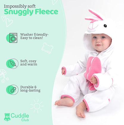 Cuddle Club Fleece Baby Bunting Bodysuit with Hood, Convertible Mittens & Booties, Car Seat Friendly, Soft & Warm, Easy Zip