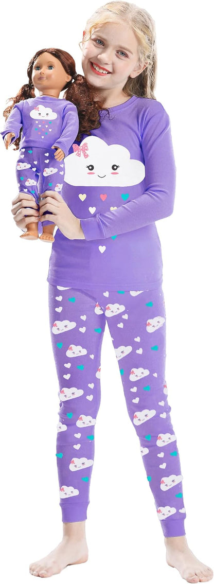 Babyroom Girls Matching Doll&Toddler 4 Piece Cotton Pajamas Toddler Christmas Sleepwear