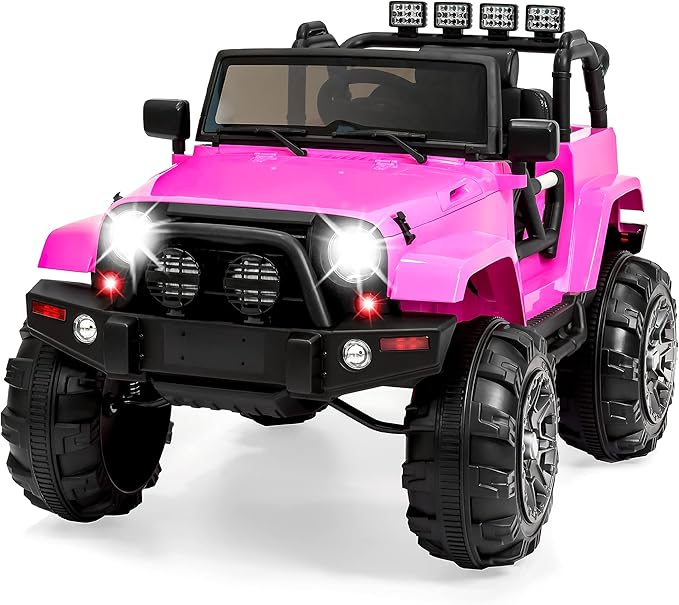 Best Choice Products Kids 12V Ride On Truck, Battery Powered Toy Car w/Spring Suspension, Remote Control, 3 Speeds, LED Lights, Bluetooth - Pink