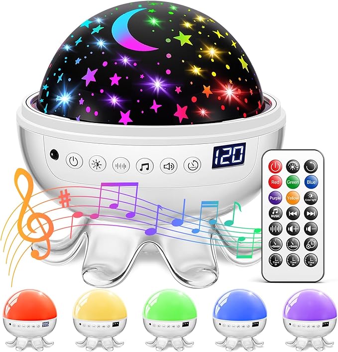 Baby Sound Machine for Kids Night Light Projector with Star, 30 Soothing Sounds White Noise Machine for Sleeping, 31 Color | 4 Films Baby Sleep Trainer, Remote+Timer+3 Brightness Night Light for Kids