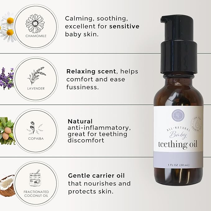 Rowe Casa Organics Baby Teething Oil, Natural Baby Teething Relief with Chamomile and Copaiba, Naturally Relieving and Soothing to Help Ease Discomfort, 1 Fl Oz